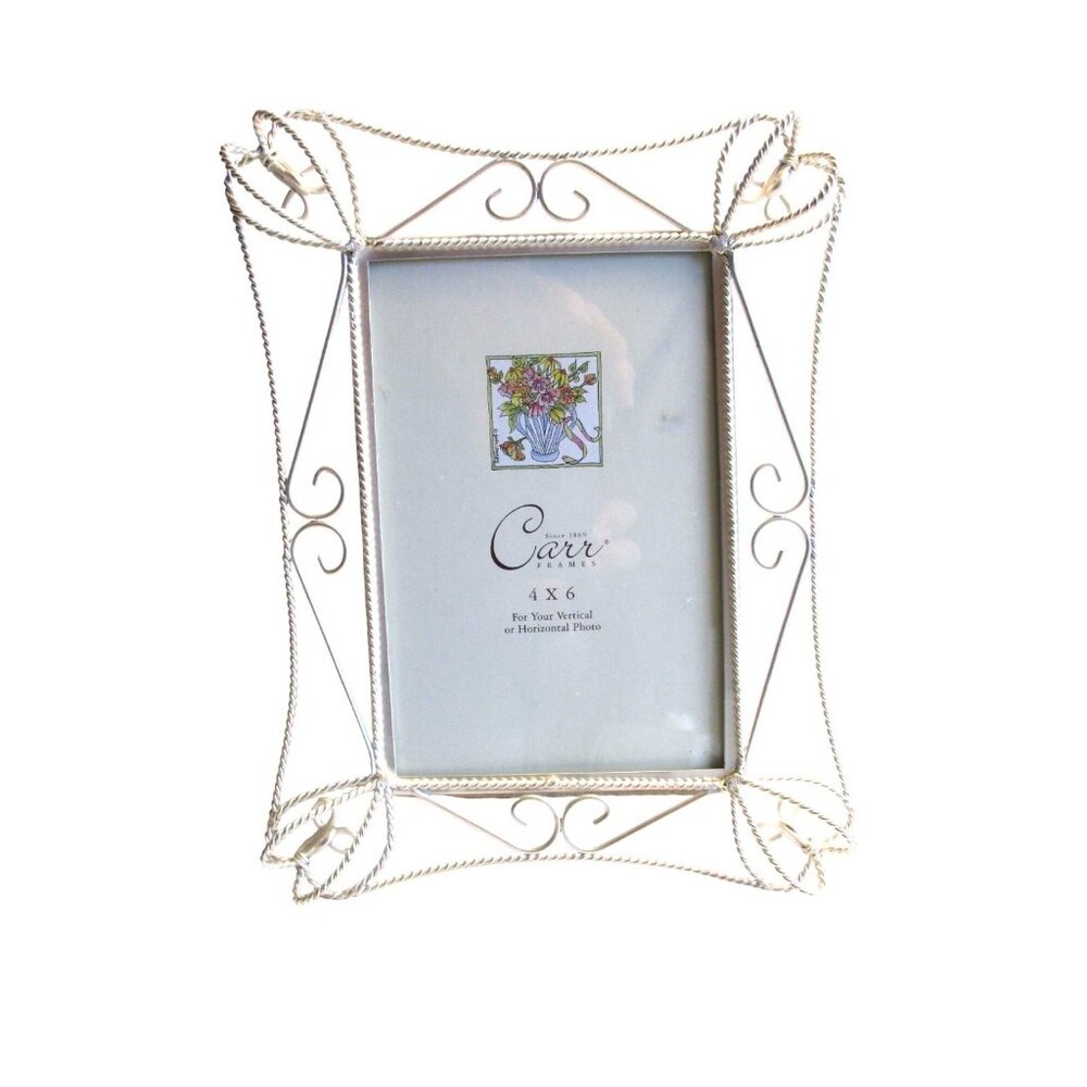 *Carr Delicate Picture Frame Sculpted Silver Metal Wire - 4" x 6" - NWT - 2 Way